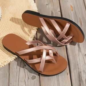 Women's Rose Gold Flat Heel Sandals